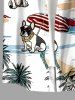 Dog Coconut Tree Umbrella Bus Print Buttons Pocket Hawaii Shirt For Men - Blanc 2XL