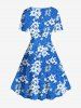 Hibiscus Flower Leaf Print Hawaii Vintage Dress -  