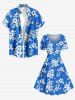 Hibiscus Flower Leaf Print Hawaii Vintage Dress -  