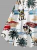 Dog Coconut Tree Umbrella Bus Print Hawaii Tank Dress -  