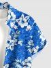 Hibiscus Flower Leaf Print Buttons Pocket Hawaii Shirt For Men - Bleu 2XL
