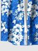 Hibiscus Flower Leaf Print Buttons Pocket Hawaii Shirt For Men - Bleu 2XL