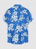 Hibiscus Flower Leaf Print Buttons Pocket Hawaii Shirt For Men - Bleu 2XL