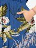 Flowers Leaf Print Split Hawaii Midi Dress - Bleu L