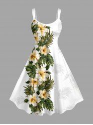 Hibiscus Flower Tropical Leaf Print Hawaii Tank Dress -  