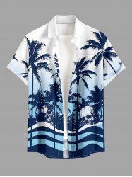 Coconut Tree Skull Ombre Print Buttons Pocket Hawaii Shirt For Men - Bleu Marine 6XL
