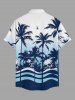 Coconut Tree Skull Ombre Print Buttons Pocket Hawaii Shirt For Men - Bleu Marine 6XL