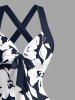 Hibiscus Flower Leaf Print Crisscross Straps Bowknot Hawaii Tank Dress -  