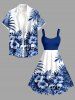 Skull Hibiscus Flower Tropical Leaf Print Hawaii Tank Dress - Bleu profond XS