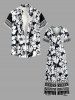 Hibiscus Flowers Tropical Leaf Print V Neck Hawaii Wide Leg Jumpsuit -  