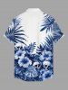 Skull Hibiscus Flower Tropical Leaf Print Buttons Pocket Hawaii Shirt For Men - Bleu profond 6XL