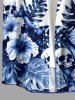 Skull Hibiscus Flower Tropical Leaf Print Buttons Pocket Hawaii Shirt For Men - Bleu profond 6XL