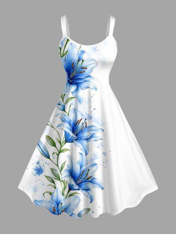 Robe débardeur hawaïenne imprimé fleurs de lys, feuilles et éclaboussures de peinture - WHITE - 5X