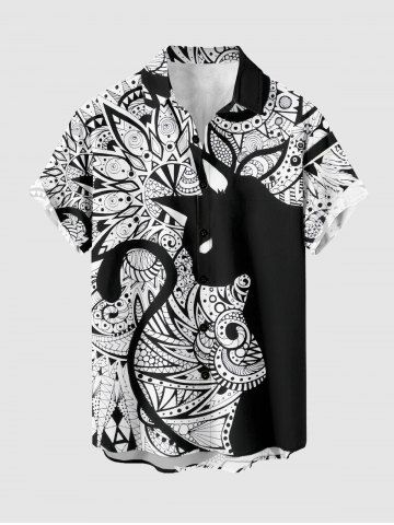 Chemise hawaïenne pour homme à imprimé graphique ethnique chat, boutons et poche - BLACK - M