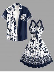 Hibiscus Flower Leaf Print Matching Hawaii Beach Outfit For Couples -  