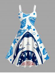 Shark Starfish Conch Print Hawaii Tank Dress -  