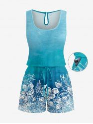 Hibiscus Flower Leaf Ombre Print Cinched Hawaii Romper -  