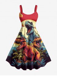 Dinosaur Moon Cloud Print Hawaii A Line Dress - Orange Foncé XS
