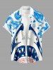 Shark Starfish Conch Print Buttons Pocket Hawaii Shirt For Men -  