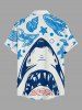 Shark Starfish Conch Print Buttons Pocket Hawaii Shirt For Men -  