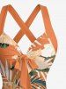 Hibiscus Flower Tropical Leaf Print Crisscross Straps Bowknot Hawaii Tank Dress - Orange L