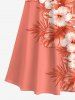 Tropical Leaf Hibiscus Flowers Print Cold Shoulder Crisscross Hawaii Maxi Dress - Rose orange 3X