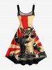 Cat Music Print Hawaii A Line Dress - Rouge M