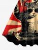 Cat Music Print Hawaii A Line Dress - Rouge M