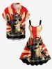 Cat Music Print Hawaii A Line Dress - Rouge M
