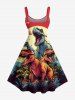 Dinosaur Moon Cloud Print Hawaii A Line Dress - Orange Foncé 1X
