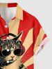 Cat Music Print Hawaii Button Pocket Shirt For Men - Rouge XL