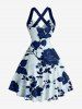 Flower Leaf Branch Print Hawaii Halter Crisscross Strappy A Line Dress -  