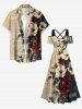 Flower Leaf Branch Newspaper Print Hawaii Cold Shoulder Crisscross A Line Maxi Dress -  