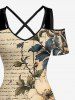 Flower Leaf Branch Newspaper Print Hawaii Cold Shoulder Crisscross A Line Maxi Dress -  