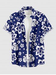 Hibiscus Flowers Tropical Leaf Print Buttons Pocket Hawaii Shirt For Men -  