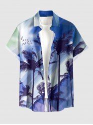 Coconut Tree Ombre Light Beam Print Hawaii Button Pocket Shirt For Men -  