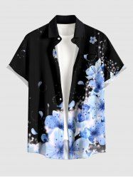 Flower Petal Print Hawaii Button Pocket Shirt For Men -  