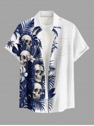 Skull Flower Tropical Leaf Print Buttons Pocket Hawaii Shirt For Men -  