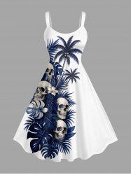 Skull Flower Tropical Leaf Coconut Tree Print Hawaii Tank Dress -  
