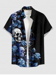 Rose Flower Skulls Print Hawaii Button Pocket Shirt For Men - Bleu profond 6XL