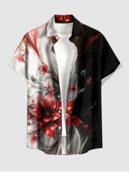 Chemise hawaïenne à imprimé ombré fleurs et feuilles, avec bouton et poche, pour homme - Rouge 3XL