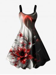 Ombre Flower Leaf Print Hawaii A Line Dress -  