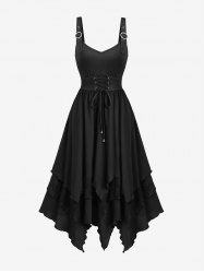 Flower Mesh Layered Lace Up Handkerchief Casual Dress -  