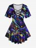 Light Beam Watercolor Striped Print Lattice T-shirt and Pull On Flare Pants Matching Set -  