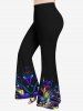 Light Beam Watercolor Striped Print Lattice T-shirt and Pull On Flare Pants Matching Set -  