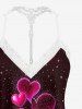 Heart Glitter Stars Print Lace Trim Crochet Pajama Top and Shorts Matching Set -  
