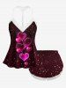 Heart Glitter Stars Print Lace Trim Crochet Pajama Top and Shorts Matching Set -  