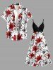 Lily Flower Leaf Print Surplice Hawaii Cami Dress -  