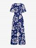 Combinaison hawaïenne à jambes larges et col en V, imprimée de feuilles tropicales et de fleurs d'hibiscus - Bleu profond S