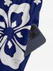 Combinaison hawaïenne à jambes larges et col en V, imprimée de feuilles tropicales et de fleurs d'hibiscus - Bleu profond S